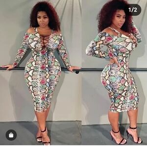 Multicolor Snake Print Bodycon Dress